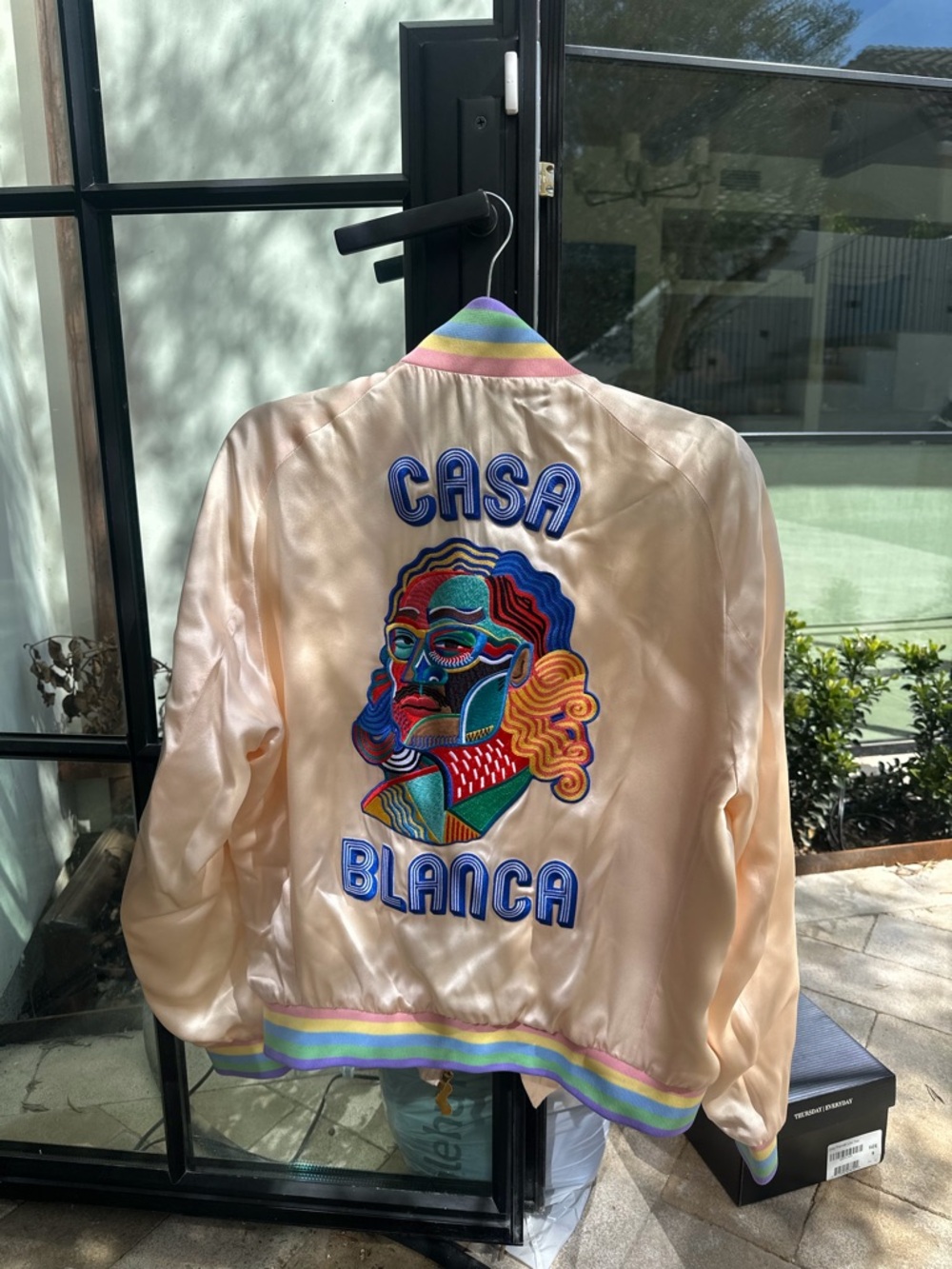 Casa Blanca Pastel Pink Satin Bomber Jacket
